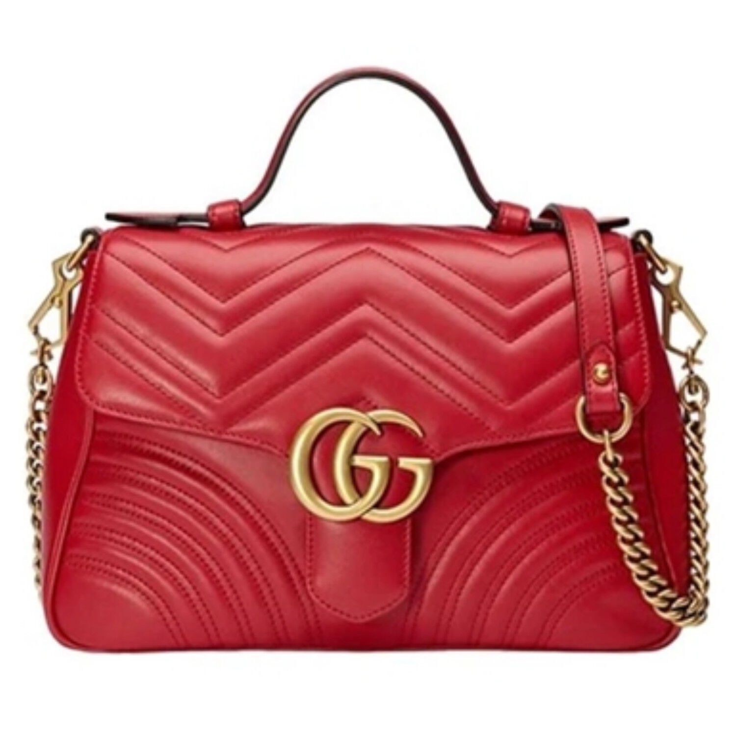Gucci GG Marmont Small Top Handle Bag, Red/Gold