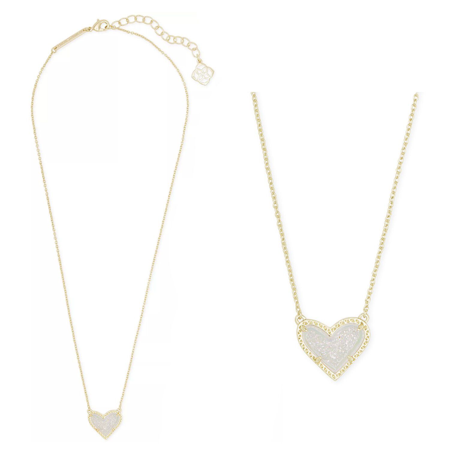 Kendra Scott Ari Heart Gold Pendant Necklace in Iridescent Drusy